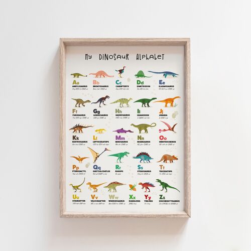 Dinosaur Alphabet Kids Educational Wall Art Print Decor-A4