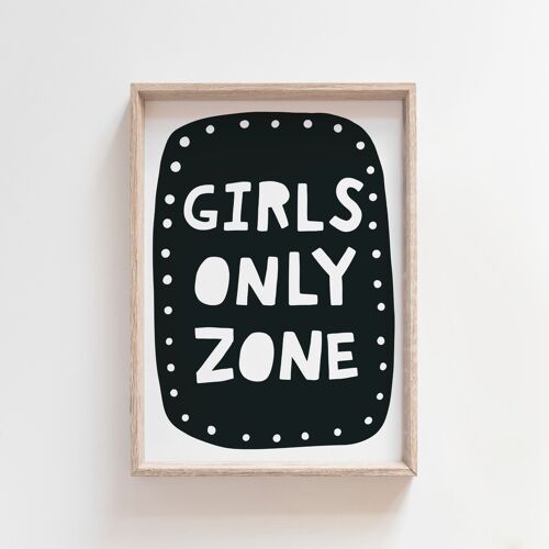 Girls Only Zone Scandinavian Style Kids Wall Art Print Decor-A4