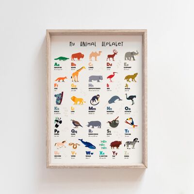 Kinder pädagogisches Tier-Alphabet-Wand-Kunstdruck-Dekor-A4