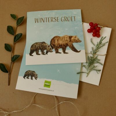 Carte de voeux double Salutation d'hiver - Ours