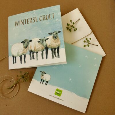 Carte de voeux double Salutation d'hiver - Mouton