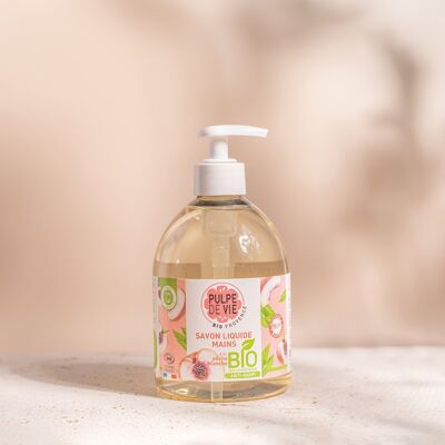 Liquid Hand Soap with Peach Water 500 ml, organic anti-waste cosmetics, XL format, Upcycling, THE BUBBLE, natural formula