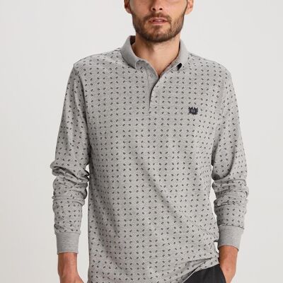 BENDORFF - Mini Print long sleeve polo shirt | Gray-293