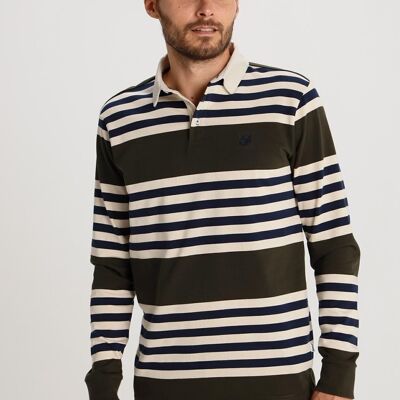 BENDORFF - Long sleeve polo shirt Cotton Woven Stripe | Green-279