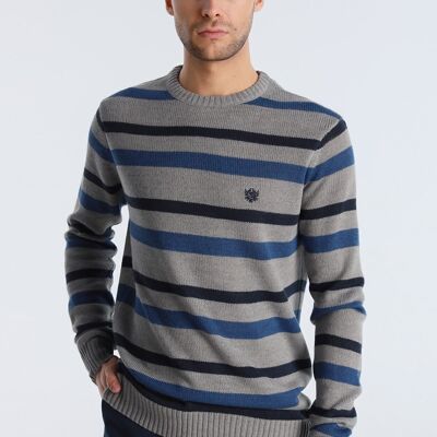 BENDORFF - Box Neck Sweater Stripes | Gray-293