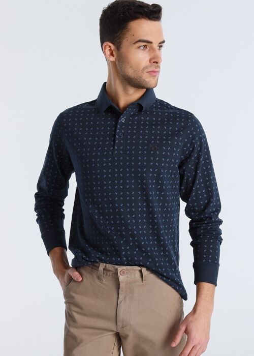 BENDORFF - Mini Print long sleeve polo shirt | Blue-269