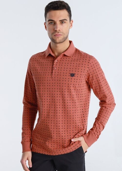 BENDORFF - Mini Print long sleeve polo shirt | Brown-287