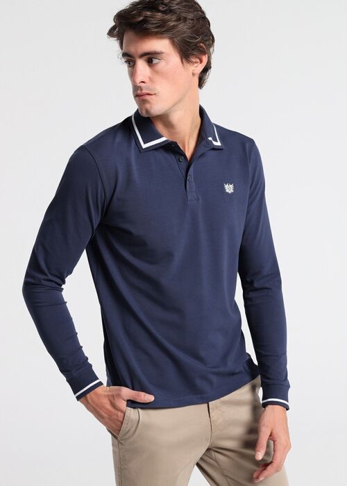 BENDORFF - Long Sleeve Polo Shirt with Jaquard CollarBlue-269