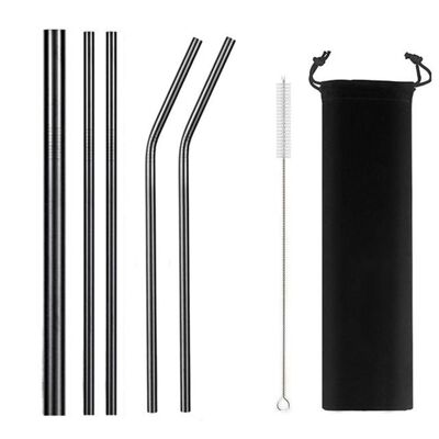 IRONY Metal straw set 5 pcs black