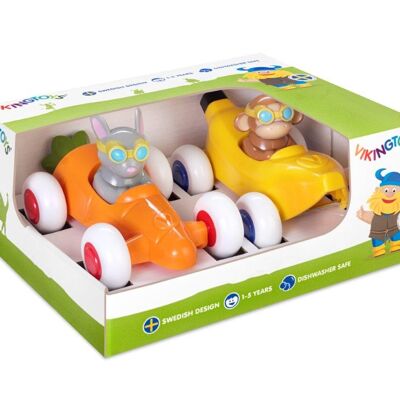 Coches de juguete vikingo Cute racers Duo, 14cm, 81360-2-monkey