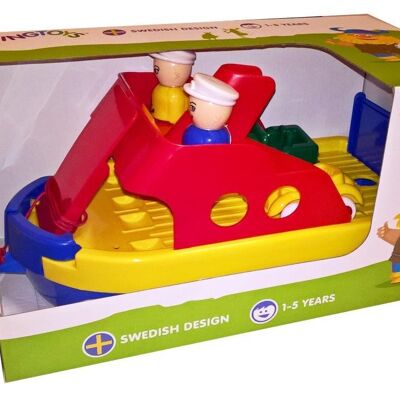 Viking Toys Ferry boat with 2 cars and 2 figures, 30cm, 81098-yellow