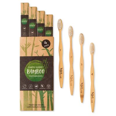 100% Moso Bamboo Toothbrushes - 4 pack