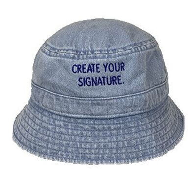 Blauwe "Create Your Signature"  Bucket Hat (geborduurd)