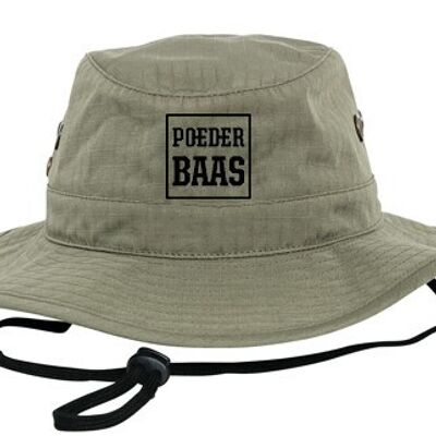 Groene bucket hat met zwart Poederbaas logo