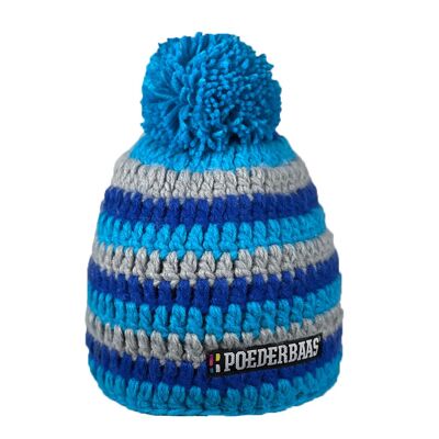 Korte muts met pompon - grijs/blauw