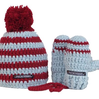 Kleurrijke babymuts met wantjes - rood/wit/blauw