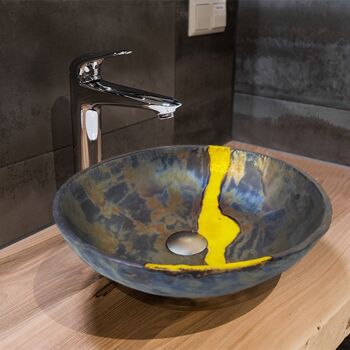 Lavabo de comptoir en céramique unique fait à la main en métal/jaune - Collection Aristocrat 1