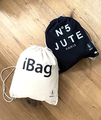 Sac taille basse Netti Li Jae® "JUTE No 5" | aussi appelé pochette, cabas, sac à dos ou sac de sport | noir avec écriture blanche 3