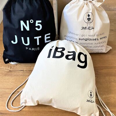 Sac taille basse Netti Li Jae® "iBag" | aussi appelé pochette, cabas, sac à dos ou sac de sport | couleur naturelle avec lettrage noir