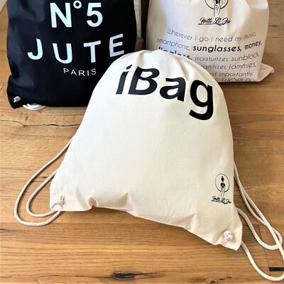 Netti Li Jae® hipster bag "iBag" | also called pouch, shopping bag, rucksack or gym bag | natural color with black lettering