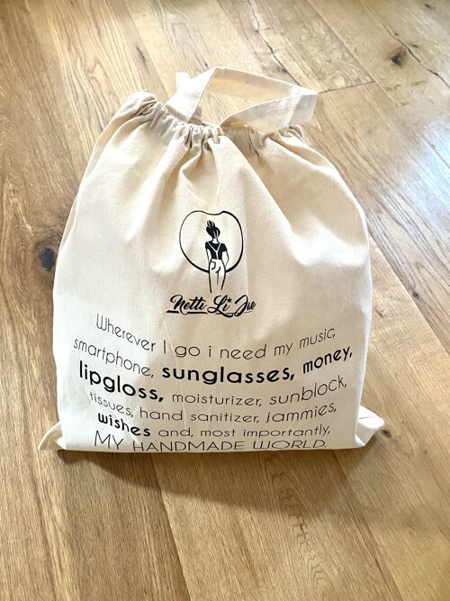 Netti Li Jae® Hipster-Bag "Zitat" | auch Beutel, Einkaufstasche, Rucksack oder Turnbeutel genannt | natur mit schwarzer Schrift