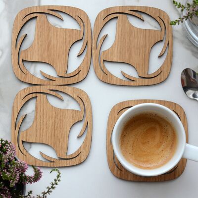 Wooden Coasters for Drinks "CORONET", Set of 4