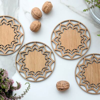 Wooden Coasters for Drinks "DAHLIA", Set of 4