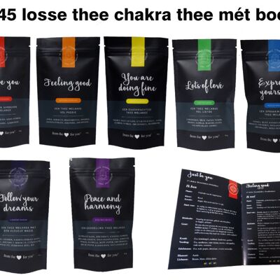 Service à thé chakras - 7 sachets de thé en vrac de qualité - 45 gr. par sachet - avec livret - en coffret cadeau