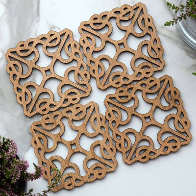 Posavasos de madera "LACE" - Posavasos de mesa cuadrados para bebidas, juego de 4