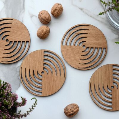 Coasters "SPIN" - Round Wooden Coasters for Drinks, Set of 4