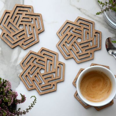 Table Coasters "VORTEX" - Wood Coasters for Drinks, Set of 4