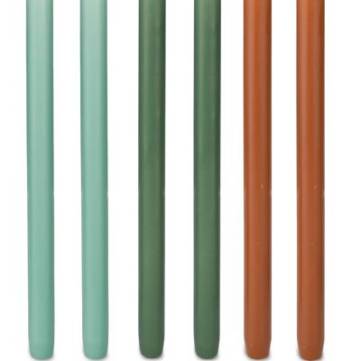 Bougies longues Cactula brillantes 2,2 x 29 cm 6 PCS en 3 couleurs | Calcul