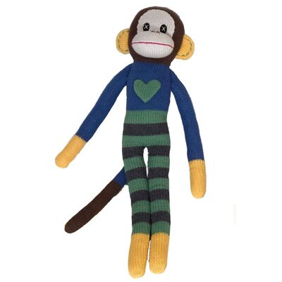 Soft toy monkey knitted blue / green