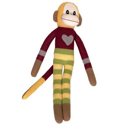 Soft toy monkey, knitted red / yellow