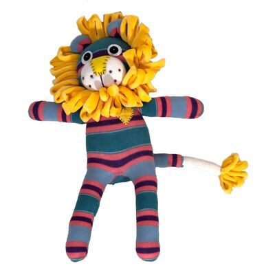 Cuddly toy sock lion stripes turquoise / coral