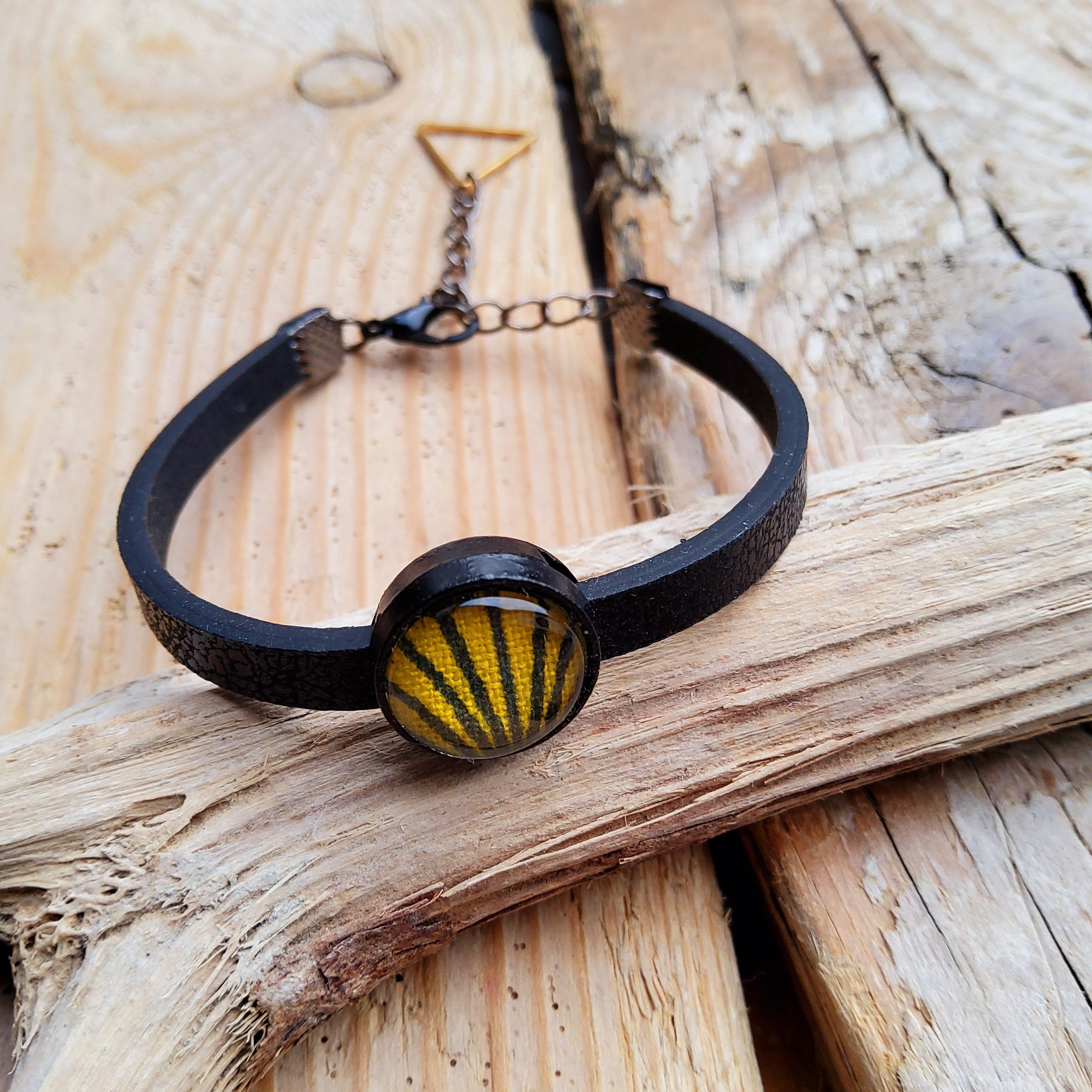 Black Mucha bracelet, Japanese fabric, black metal