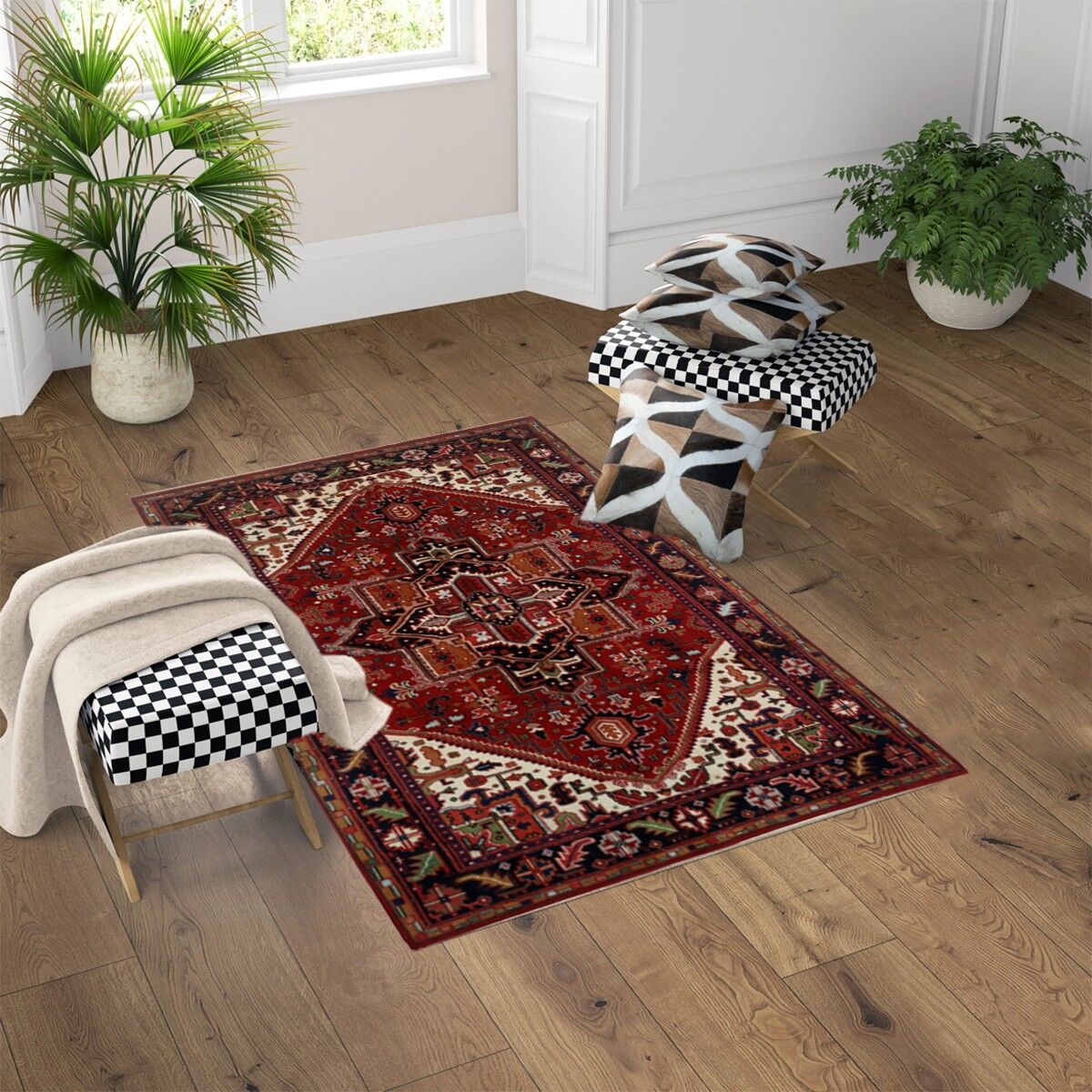 Tappeto vintage marrone scuro annodato a mano Heriz