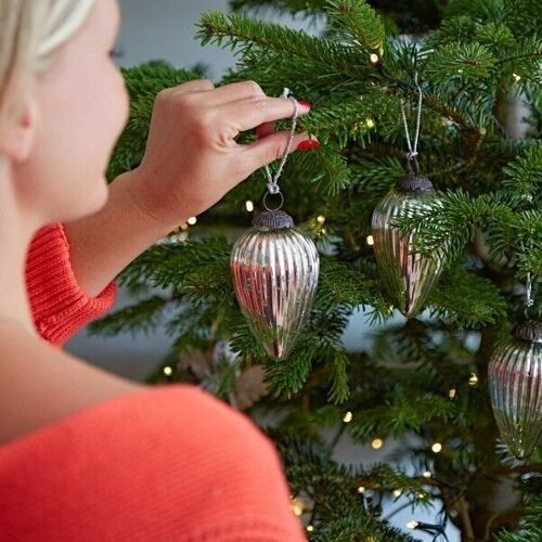 Set of Three Antique Effect Teardrop Glass Baubles