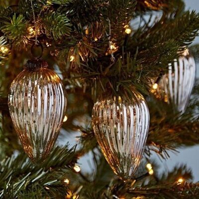 Set of Three Antique Effect Teardrop Glass Baubles