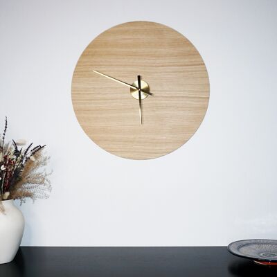 Clock Ø70 CM, Brass hands, Oak