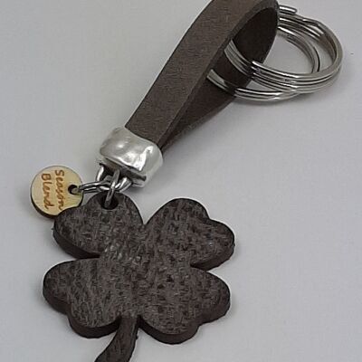 Keychain Clover leather gray brown