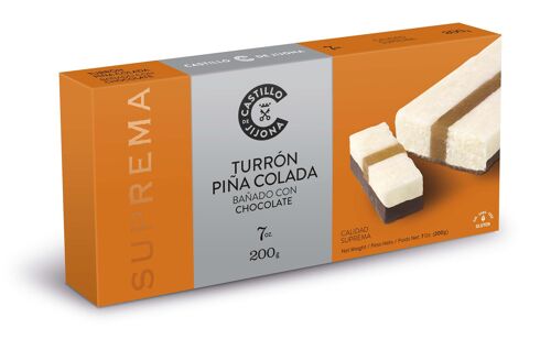 Turrón de Piña Colada bañado con chocolate