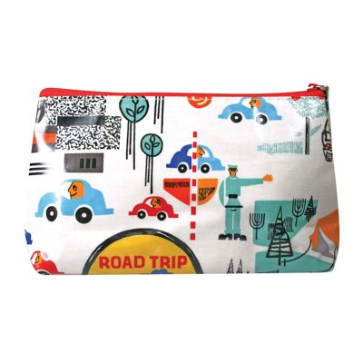 Road Trip small soft A-line cosmetic bag blue