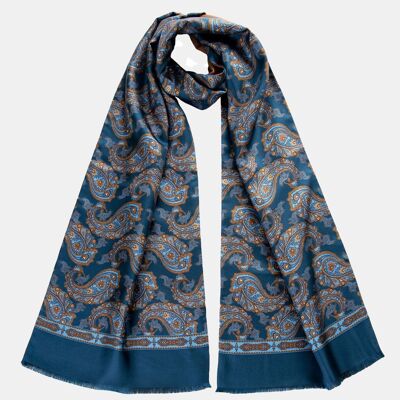 Sorrento - Wool Backed Silk Scarf - Ocean Blue