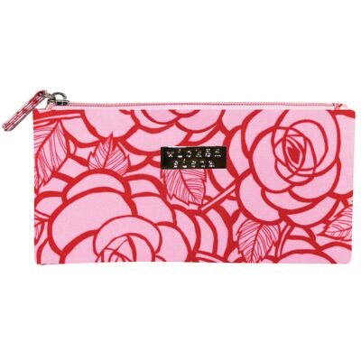 Bolso cosmético monedero plano pequeño rosa y rojo Fab fleur