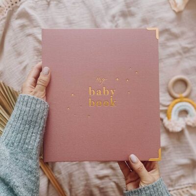 Mi libro para bebés, rosa empolvado + lámina de oro inc. Caja de presentación