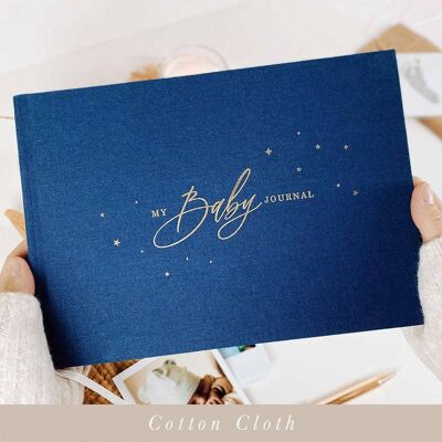 My Baby Journal, bleu foncé + feuille d'or (couverture en tissu)