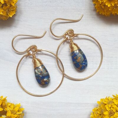 Gold-Filled Hoops adorned with Copper Lapis Lazuli