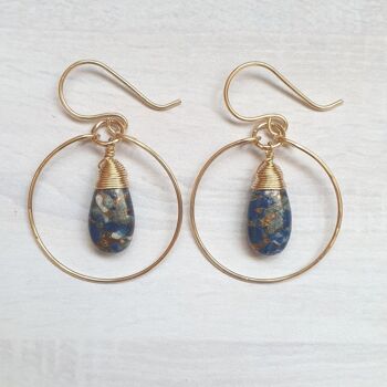 Gold-Filled Hoops adorned with Copper Lapis Lazuli 2