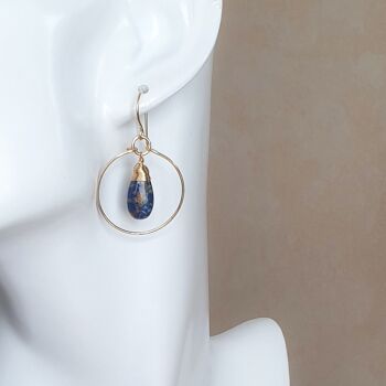 Gold-Filled Hoops adorned with Copper Lapis Lazuli 3